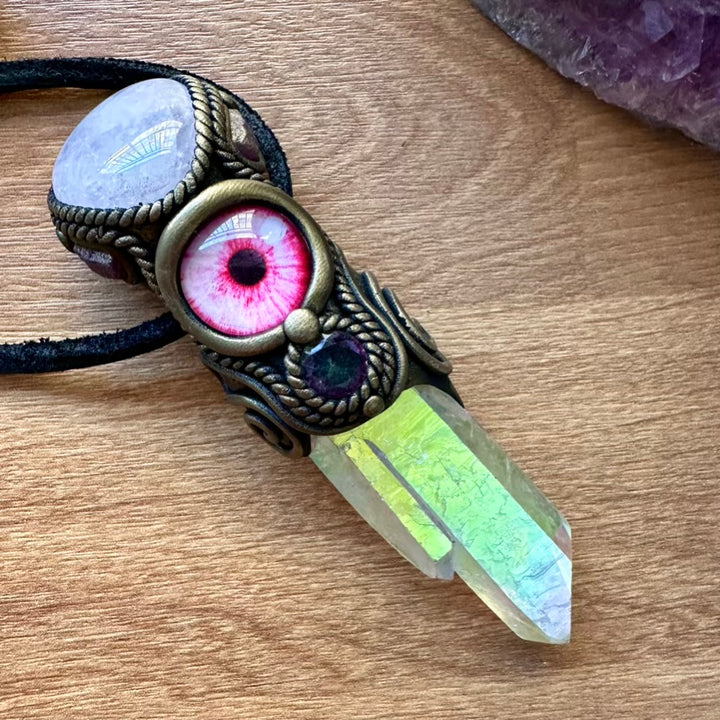 Angel Aura Quartz Rose Quartz Ruby and Mystic Topaz Eye Healing Crystal Talisman - FairyGardenGlow