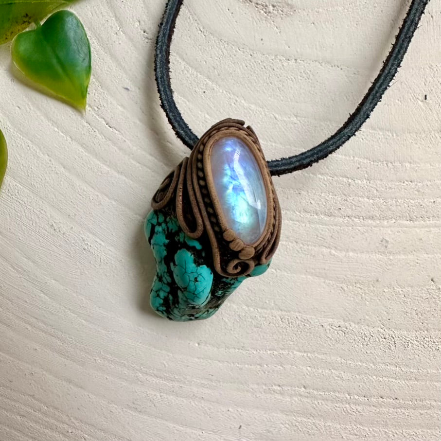 Turquoise and Rainbow Moonstone Necklace