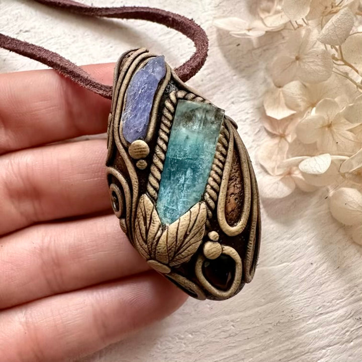 Aquamarine Tanzanite and Smoky Quartz Necklace - FairyGardenGlow