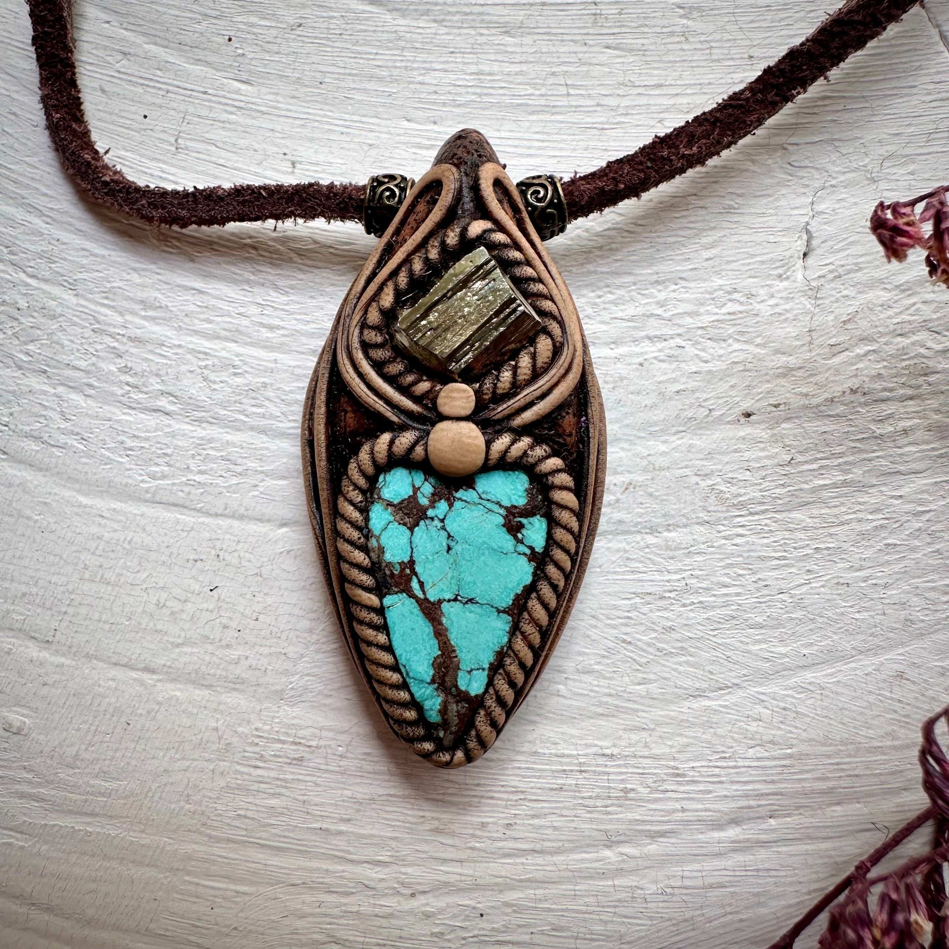 Turquoise and Pyrite Necklace - FairyGardenGlow