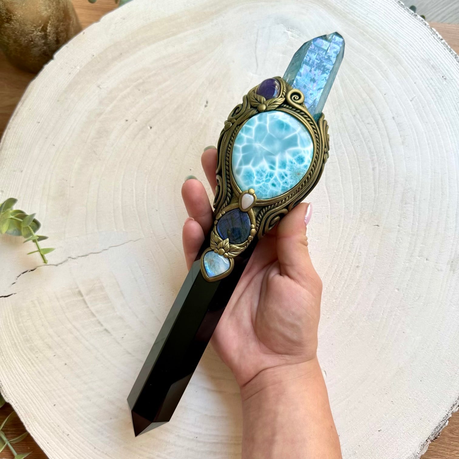 Witchcraft crystal wand crafted with genuine natural crystals for meditation, rituals and energy work.