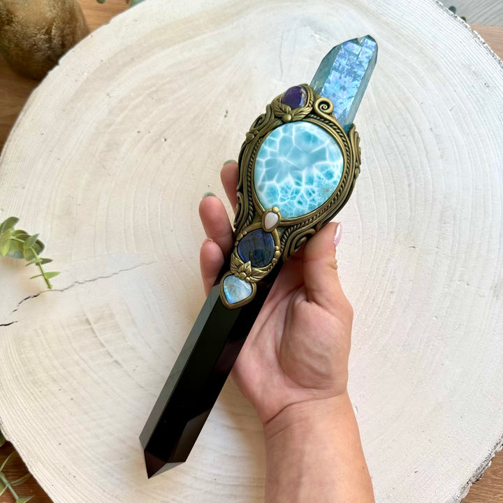 Witchcraft crystal wand crafted with genuine natural crystals for meditation, rituals and energy work.