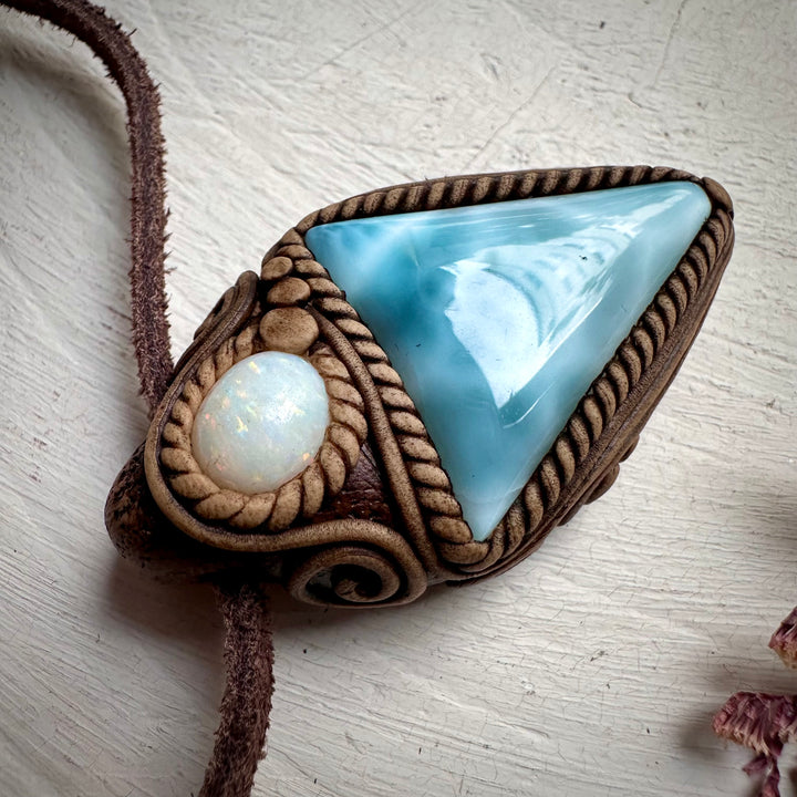 Larimar and Australian Opal Necklace - FairyGardenGlow