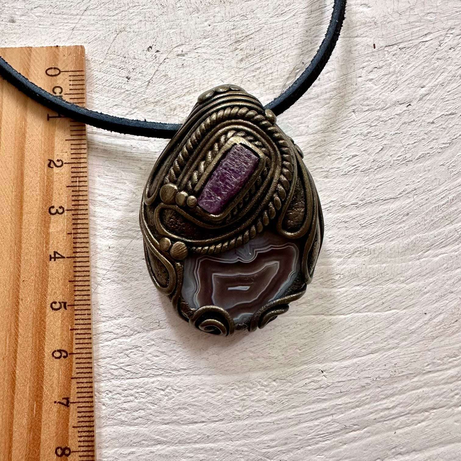 Botswana Agate and Ruby Pendant - FairyGardenGlow