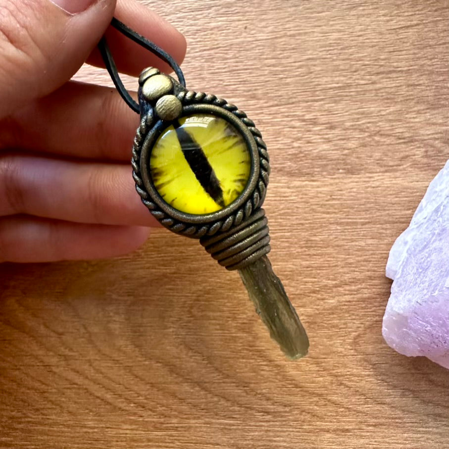 Moldavite Eye Pendant Necklace - FairyGardenGlow