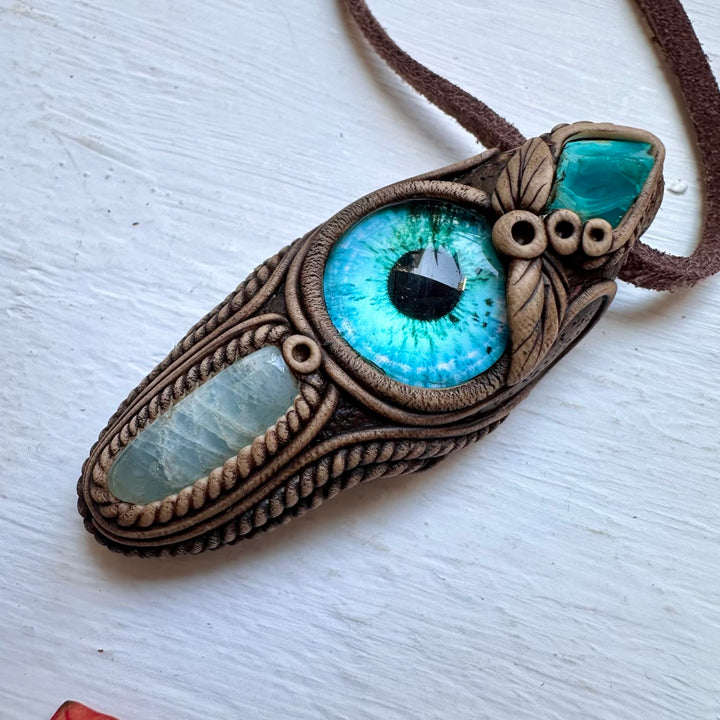 Aquamarine and Raw Chrysocolla Eye Necklace - FairyGardenGlow