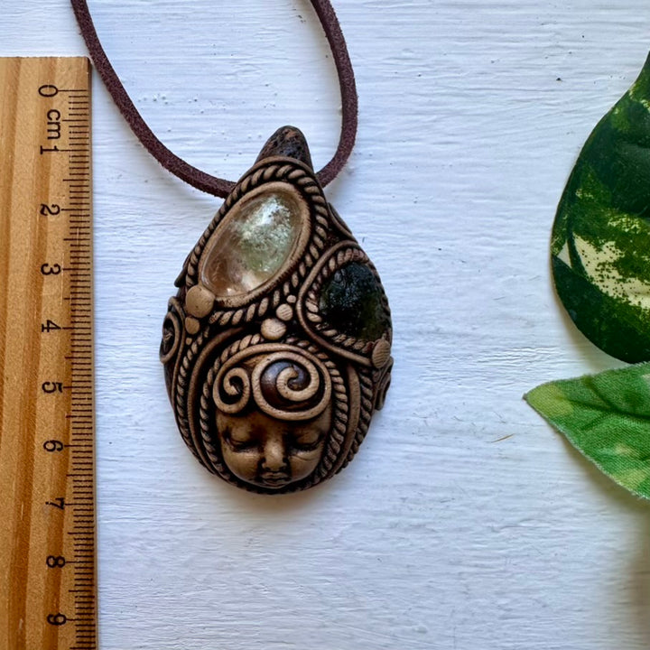 Chlorite Quartz and Moldavite Goddess Necklace - FairyGardenGlow