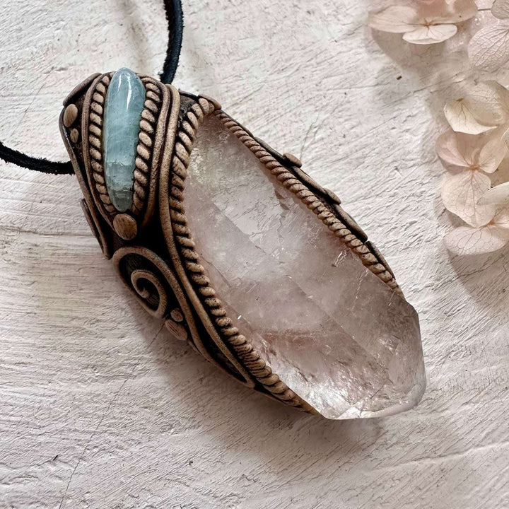 Clear Quartz and Aquamarine Necklace - FairyGardenGlow