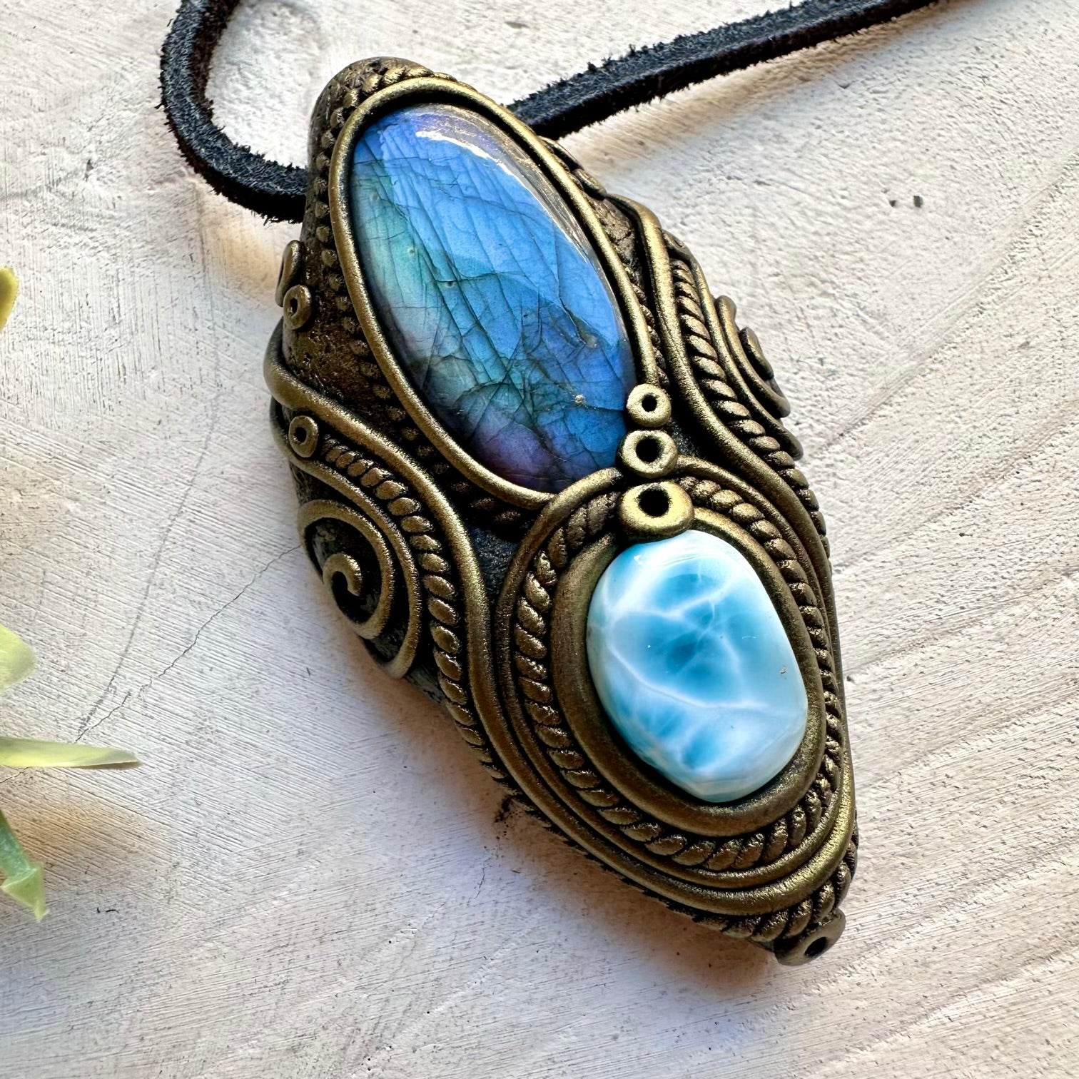 Natural gemstone necklace with labradorite and larimar