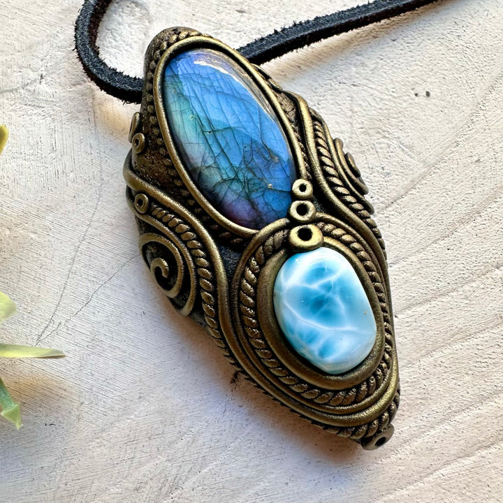 Natural gemstone necklace with labradorite and larimar