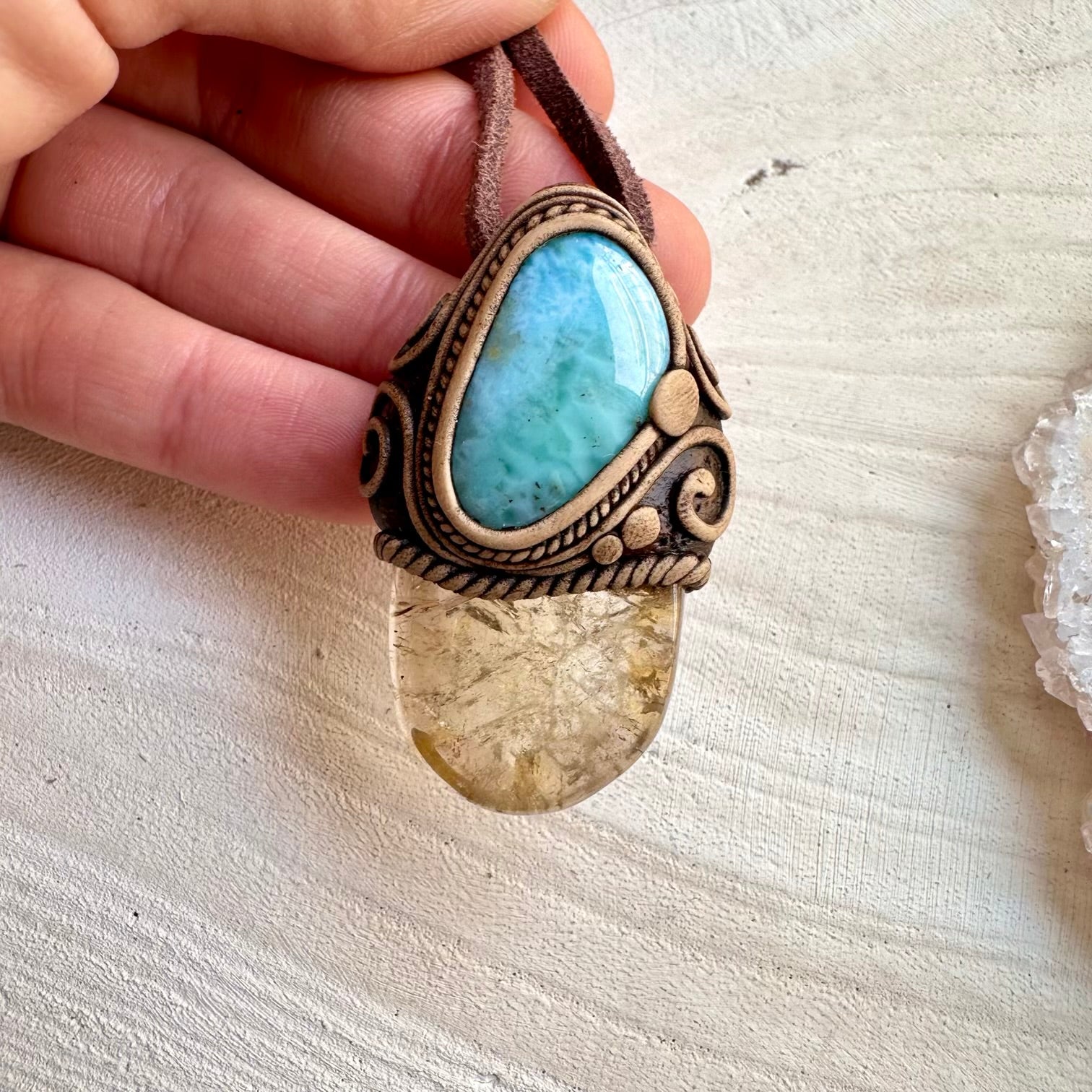 Citrine and Larimar Pendant Necklace