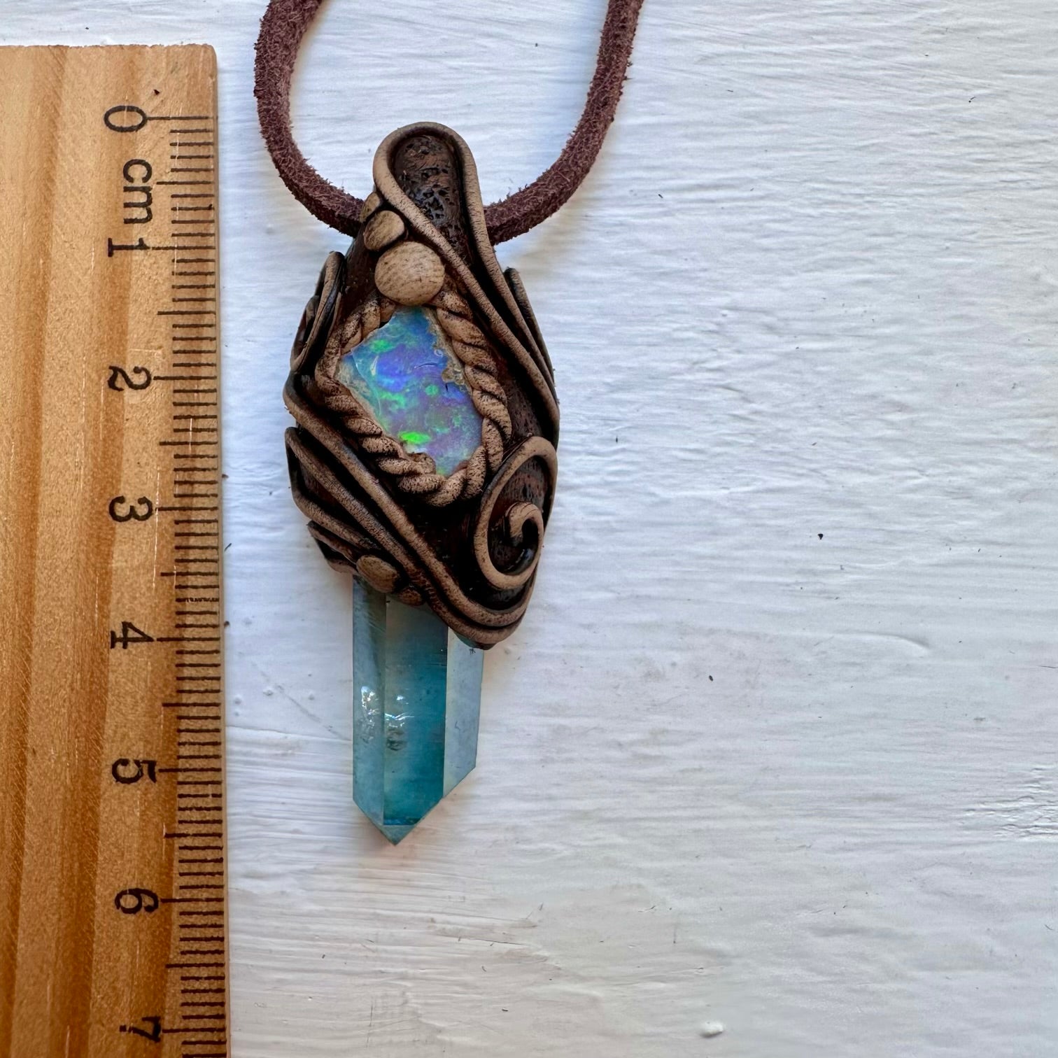 Aqua Aura Quartz and Raw Opal Necklace - FairyGardenGlow