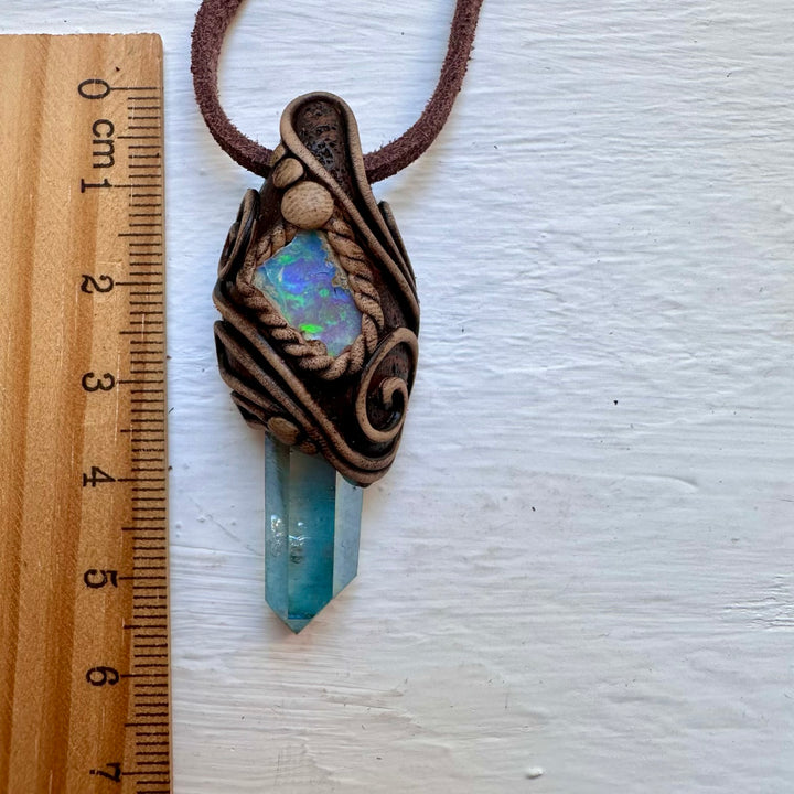 Aqua Aura Quartz and Raw Opal Necklace - FairyGardenGlow