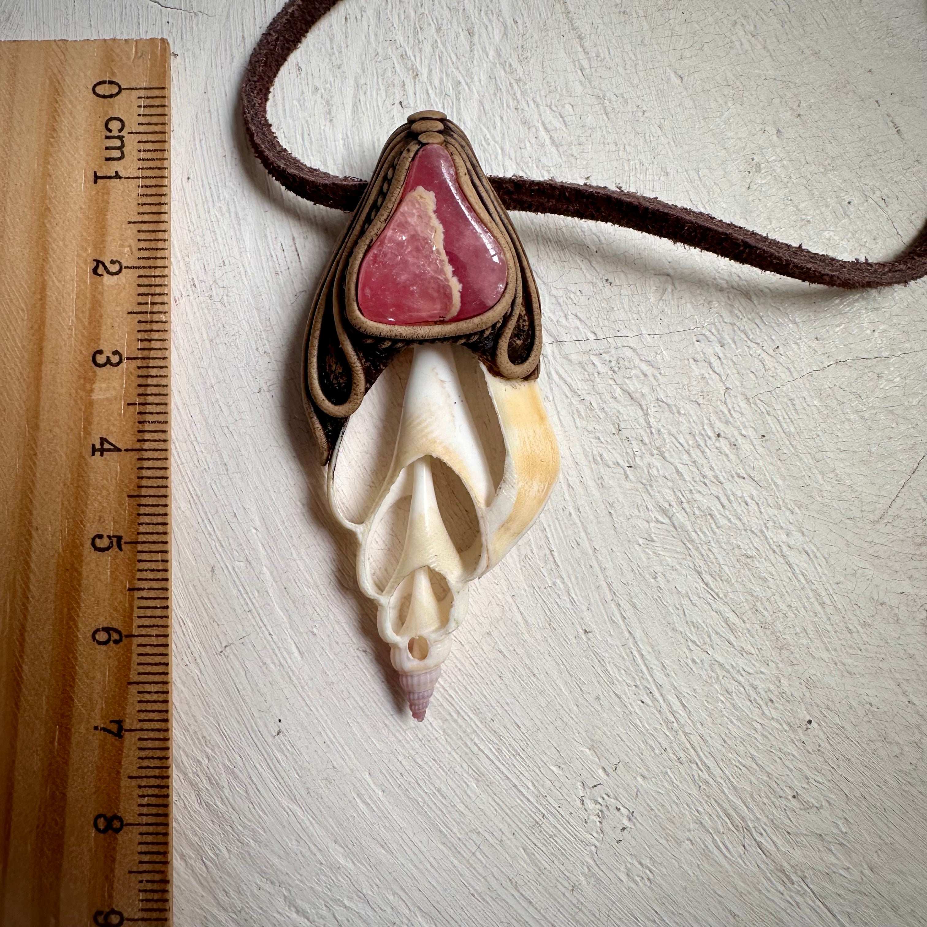 Seashell and Rhodochrosite Pendant - FairyGardenGlow