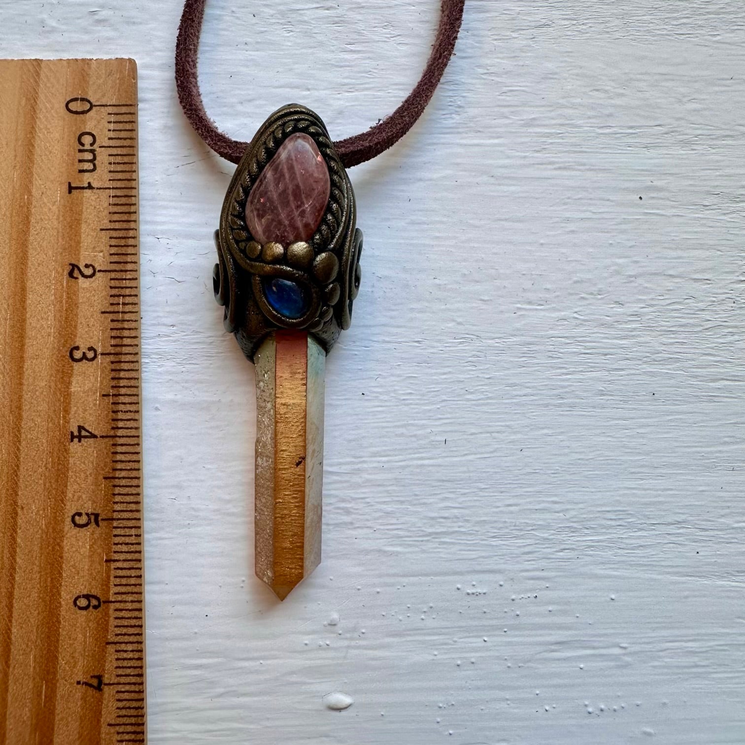 Sunset Aura Quartz Sunstone and Moonstone Pendant Necklace - FairyGardenGlow