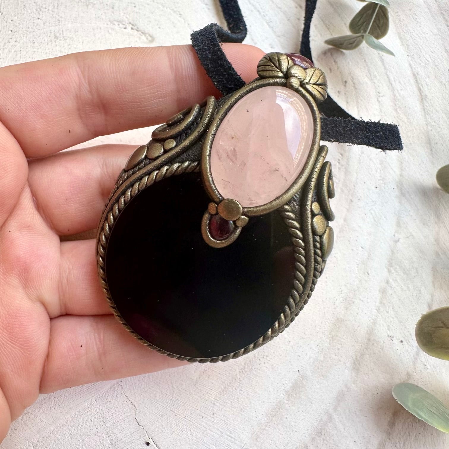 Spiritual protection amulet with Obsidian mirror pendant