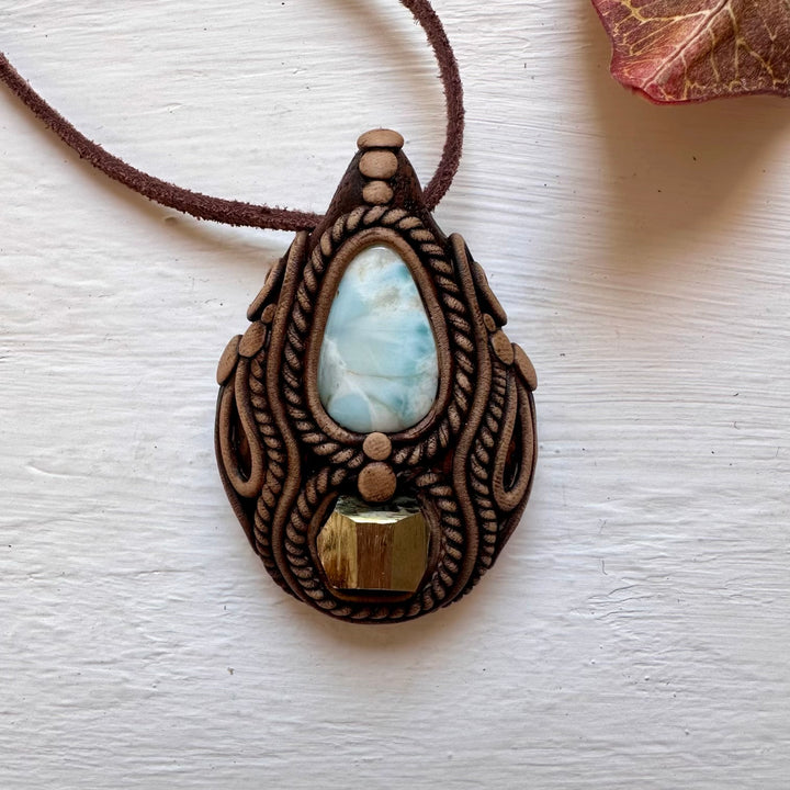 Larimar and Pyrite Necklace - FairyGardenGlow