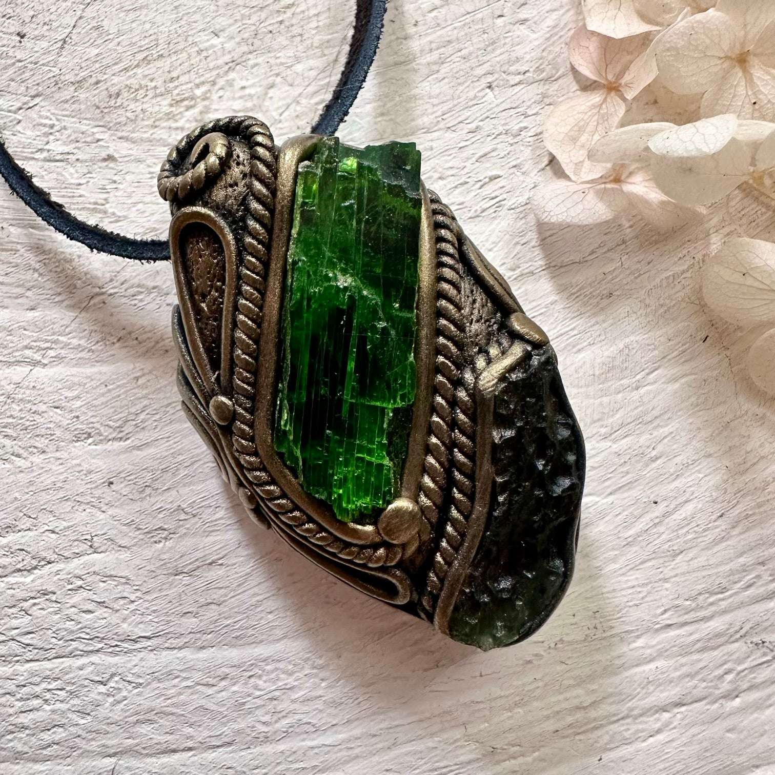 Chrome Diopside and Moldavite Necklace - FairyGardenGlow