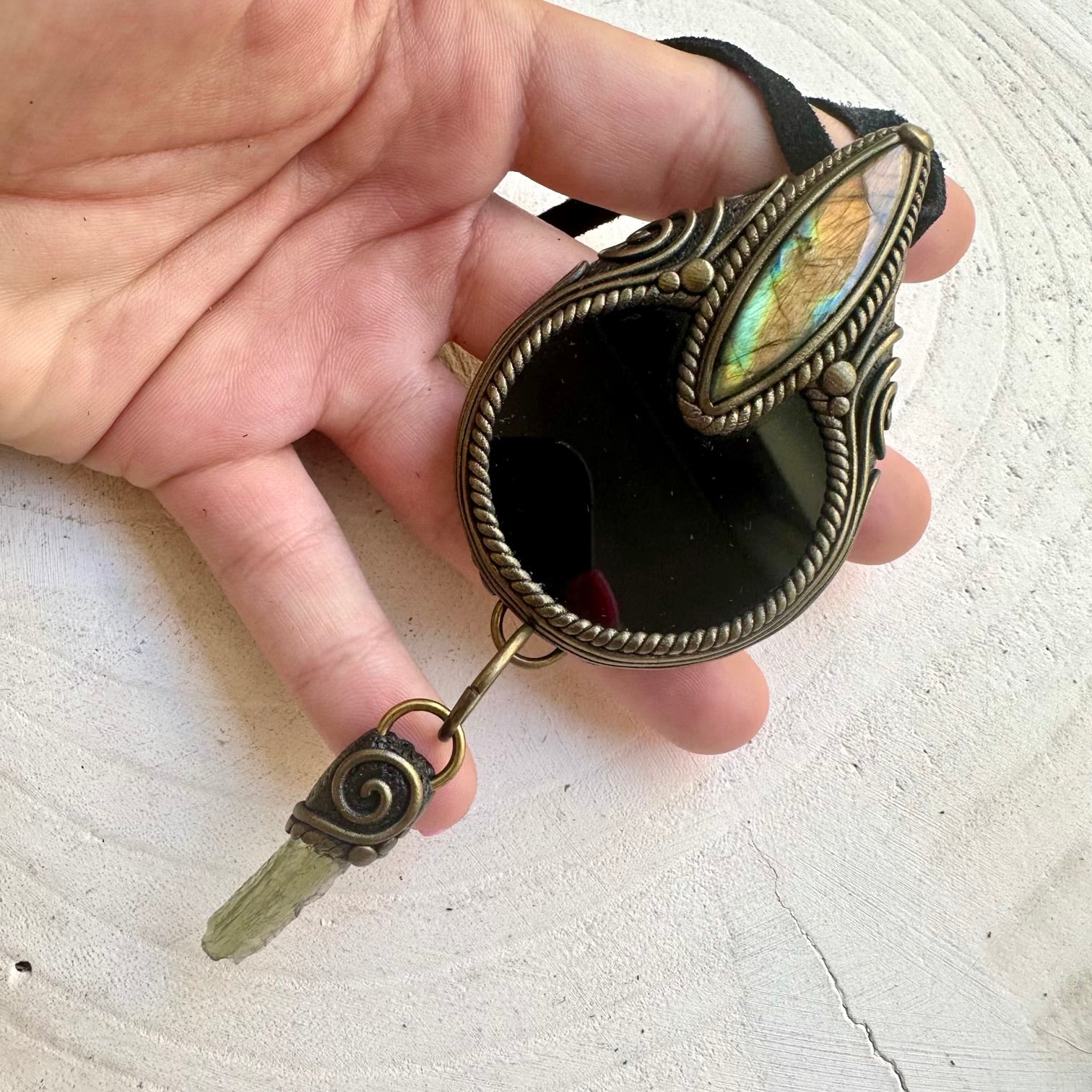 Witchy crystal necklace with Moldavite and Labradorite accents