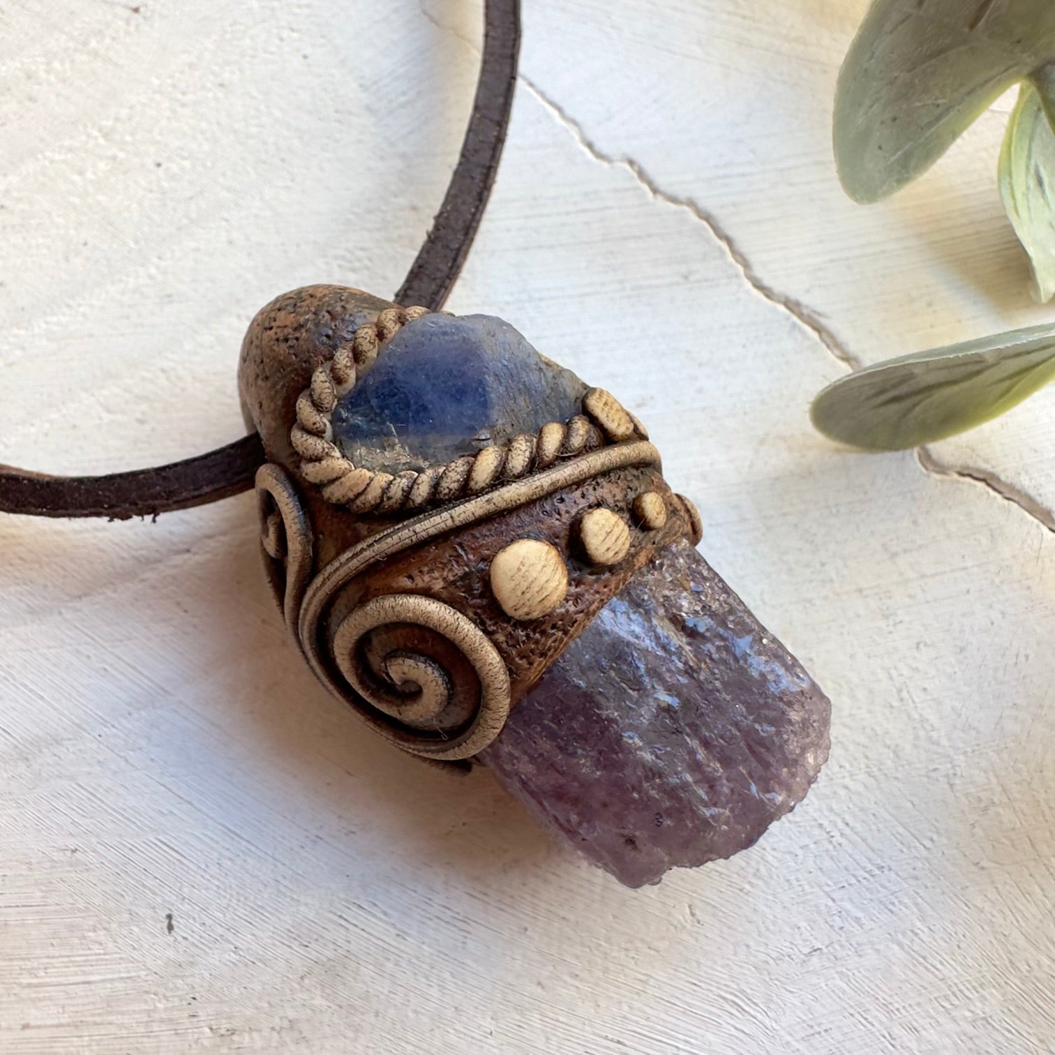 Protection amulet necklace with Scapolite and Tanzanite gemstones