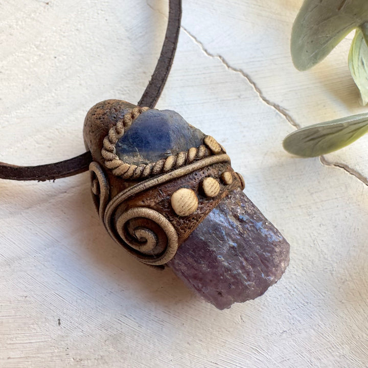 Protection amulet necklace with Scapolite and Tanzanite gemstones