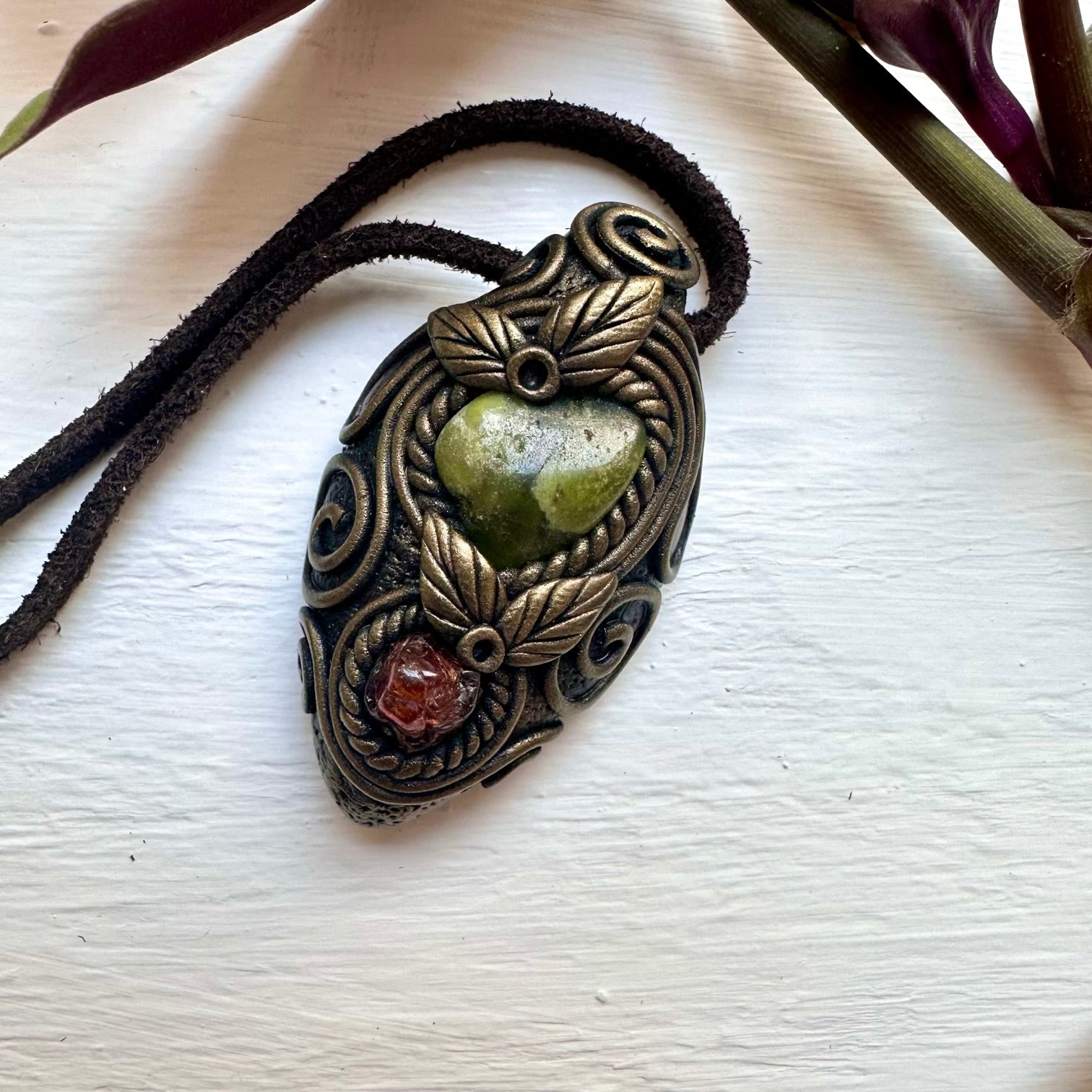 Vesuvianite and Hessonite Garnet Necklace - FairyGardenGlow