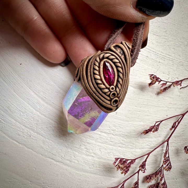Angel Aura Quartz and Ruby Necklace - FairyGardenGlow