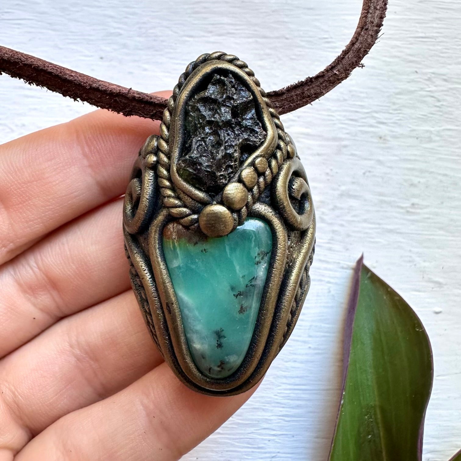 Moldavite and Chrysoprase Necklace