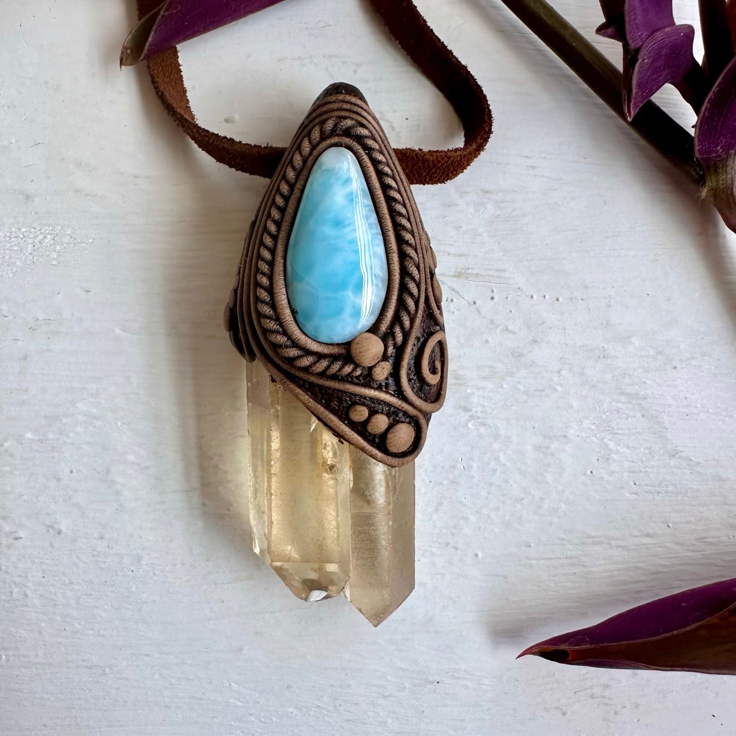Citrine and Larimar Pendant - FairyGardenGlow