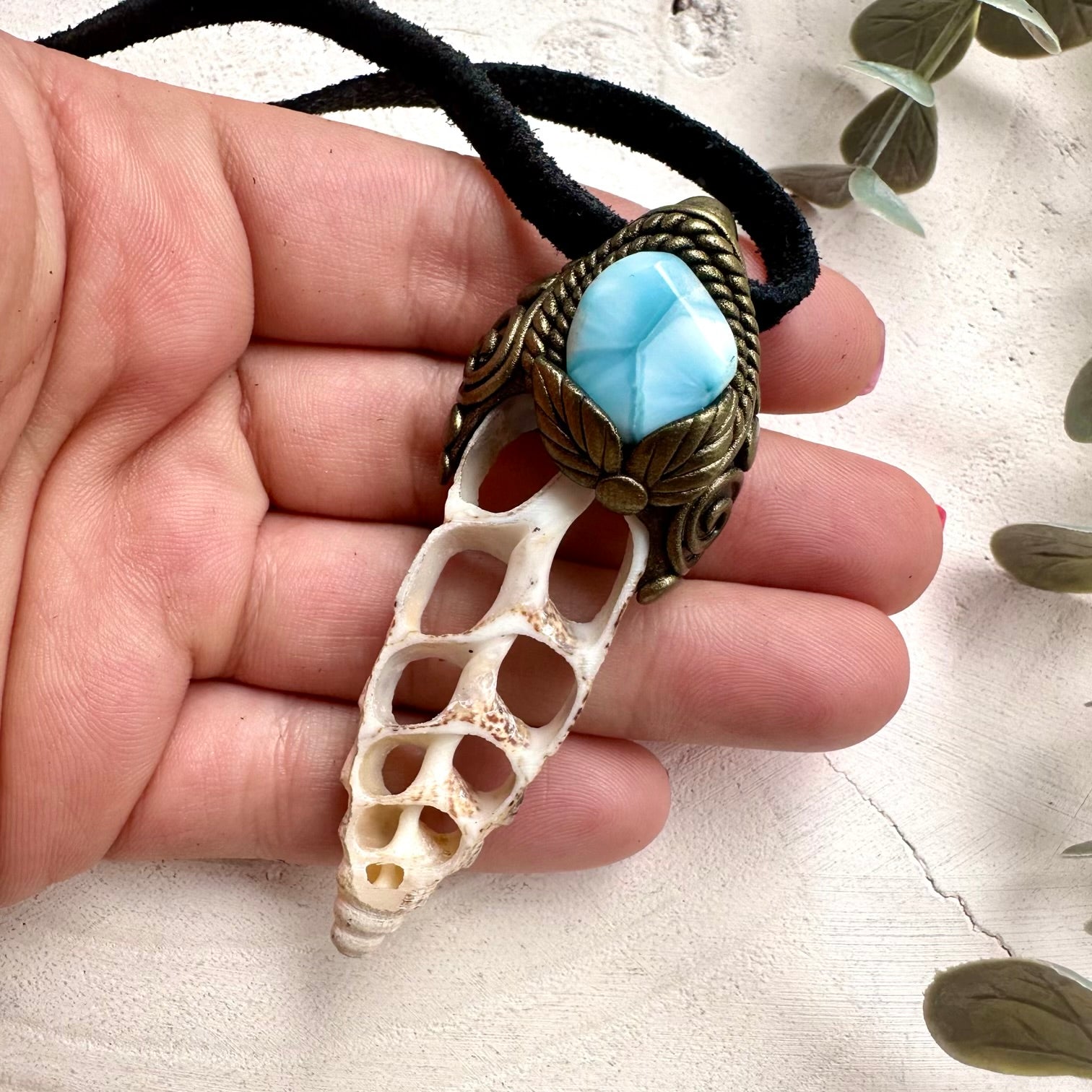Handmade gemstone pendant with natural larimar