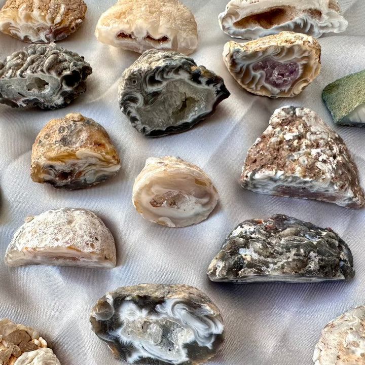 Agate Geode Set of 3 – Natural Agate Stones, Raw Crystal Geodes for Decor & Healing - FairyGardenGlow
