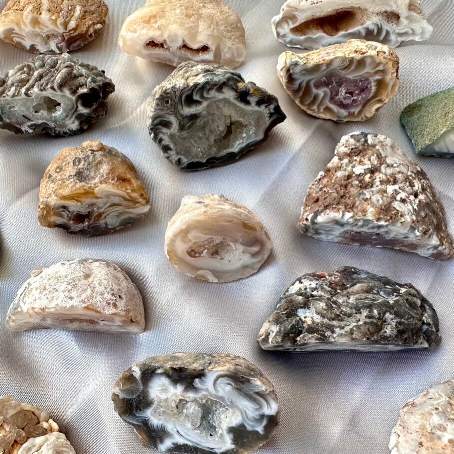 Agate Geode Set of 3 – Natural Agate Stones, Raw Crystal Geodes for Decor & Healing - FairyGardenGlow