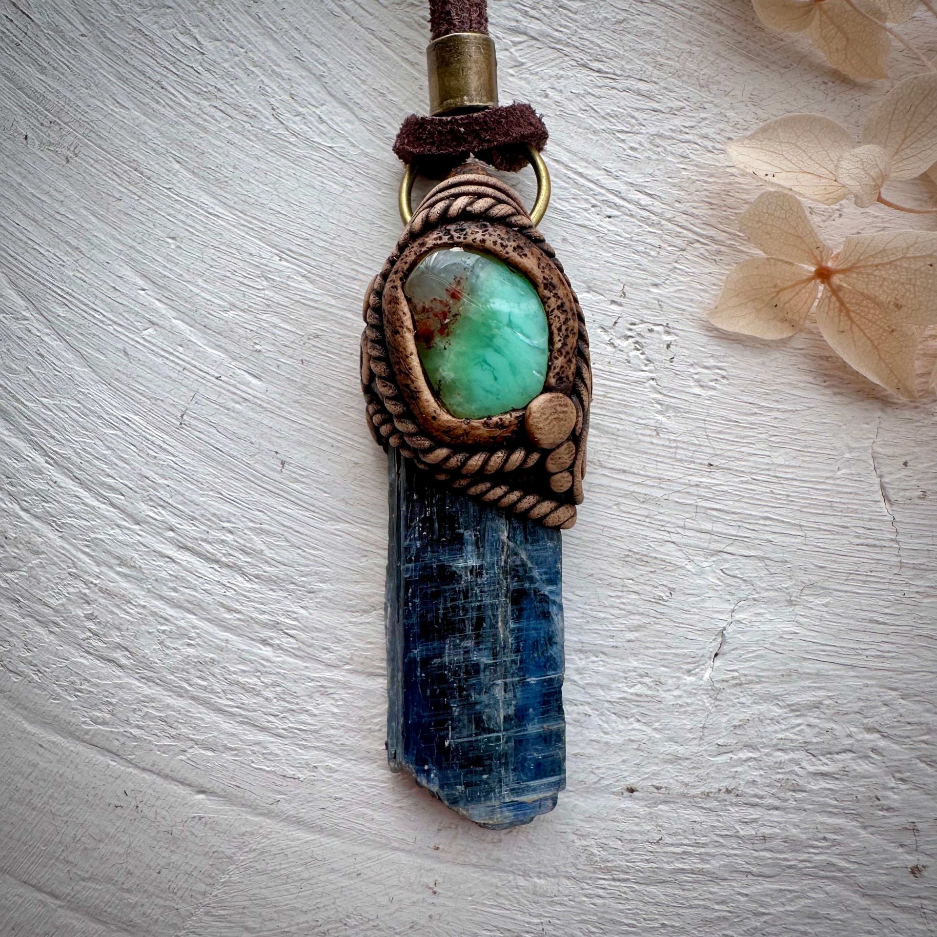 Blue Kyanite and Chrysoprase Pendant - FairyGardenGlow