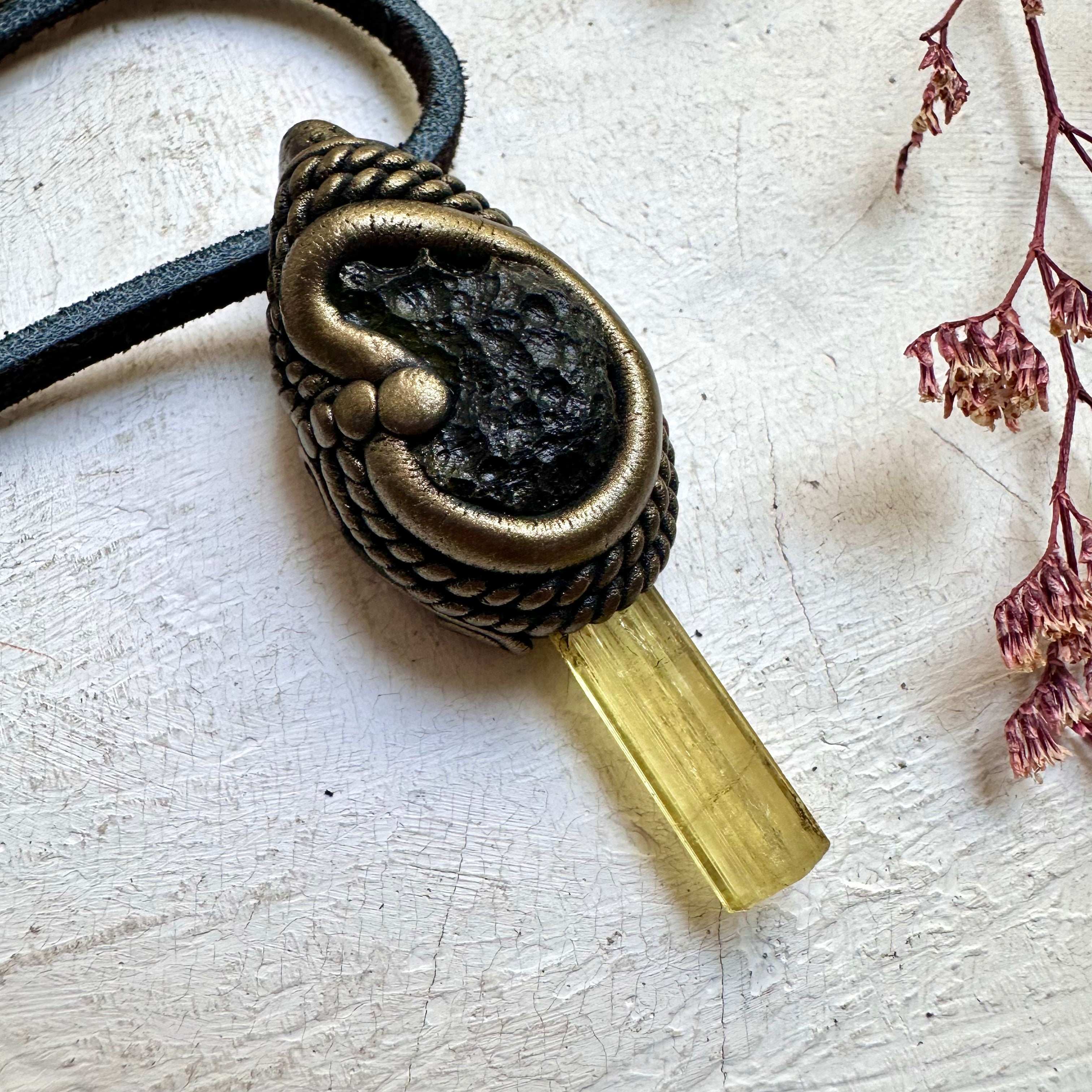 Heliodor and Moldavite Necklace - FairyGardenGlow