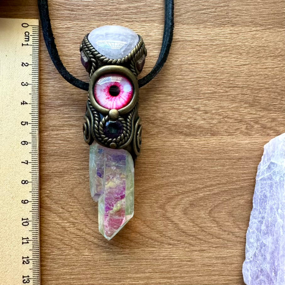 Angel Aura Quartz Rose Quartz Ruby and Mystic Topaz Eye Healing Crystal Talisman - FairyGardenGlow