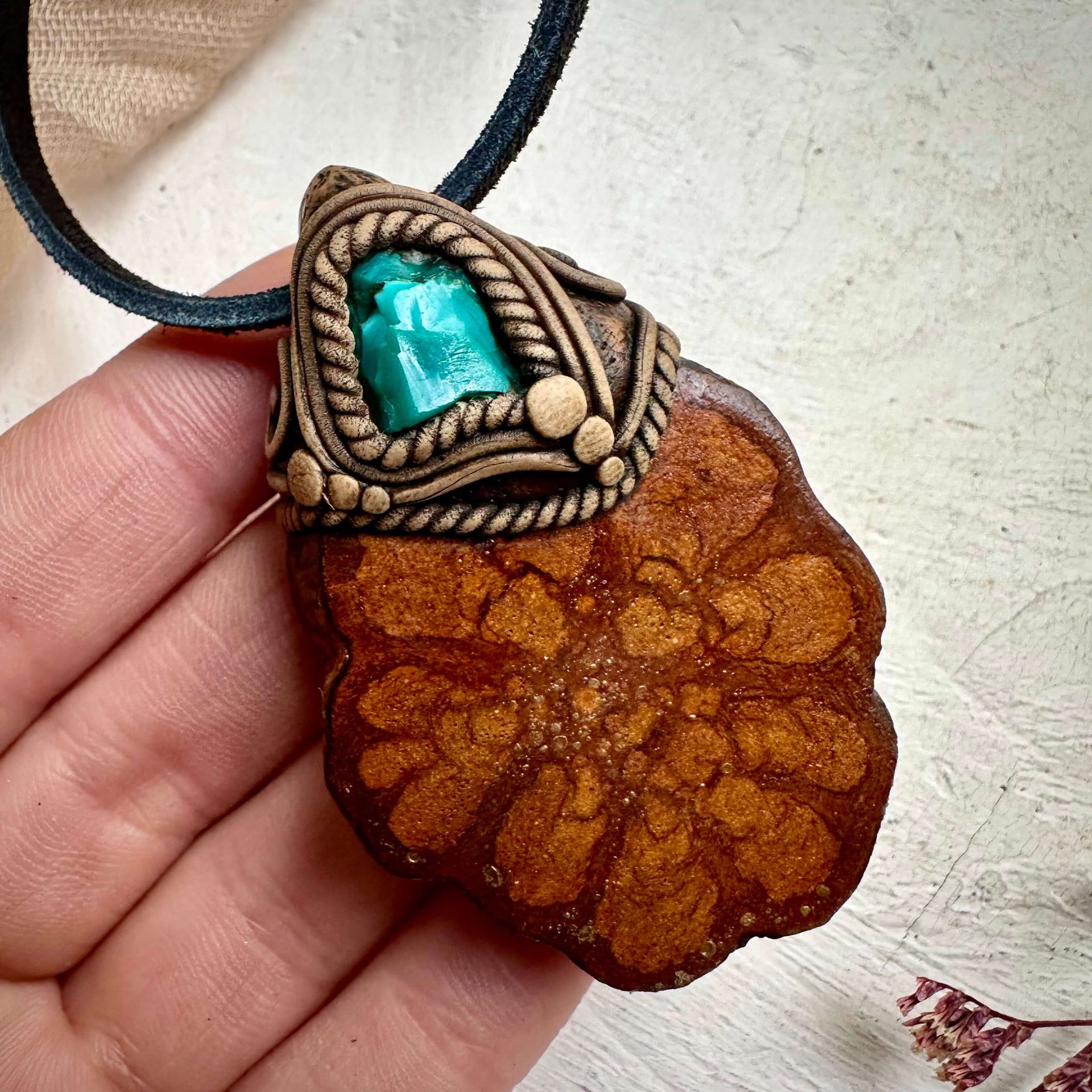Ayahuasca Vine and Raw Chrysocolla Pendant Necklace