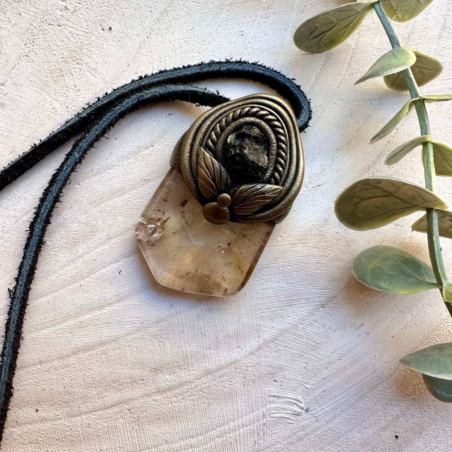 Polished Citrine and Raw Moldavite Pendant Necklace