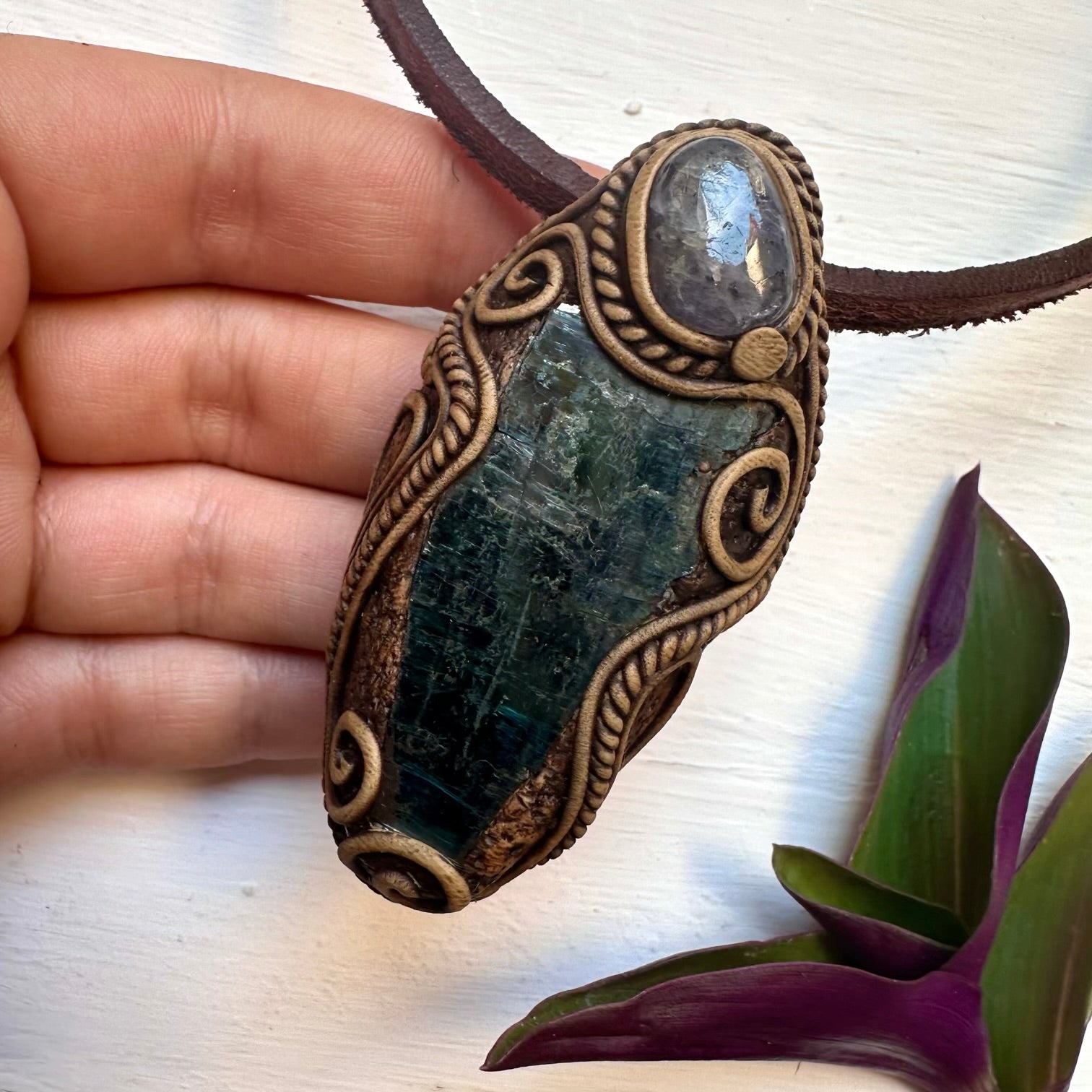 Vivianite and Tanzanite Pendant Necklace - FairyGardenGlow