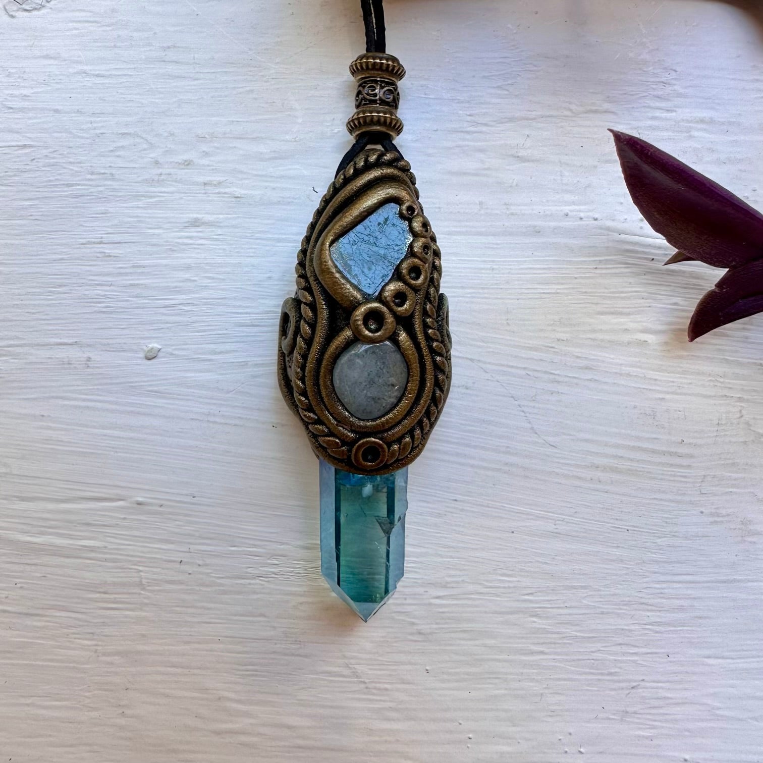 Aqua Aura Quartz Blue Tourmaline and Aquamarine Necklace - FairyGardenGlow