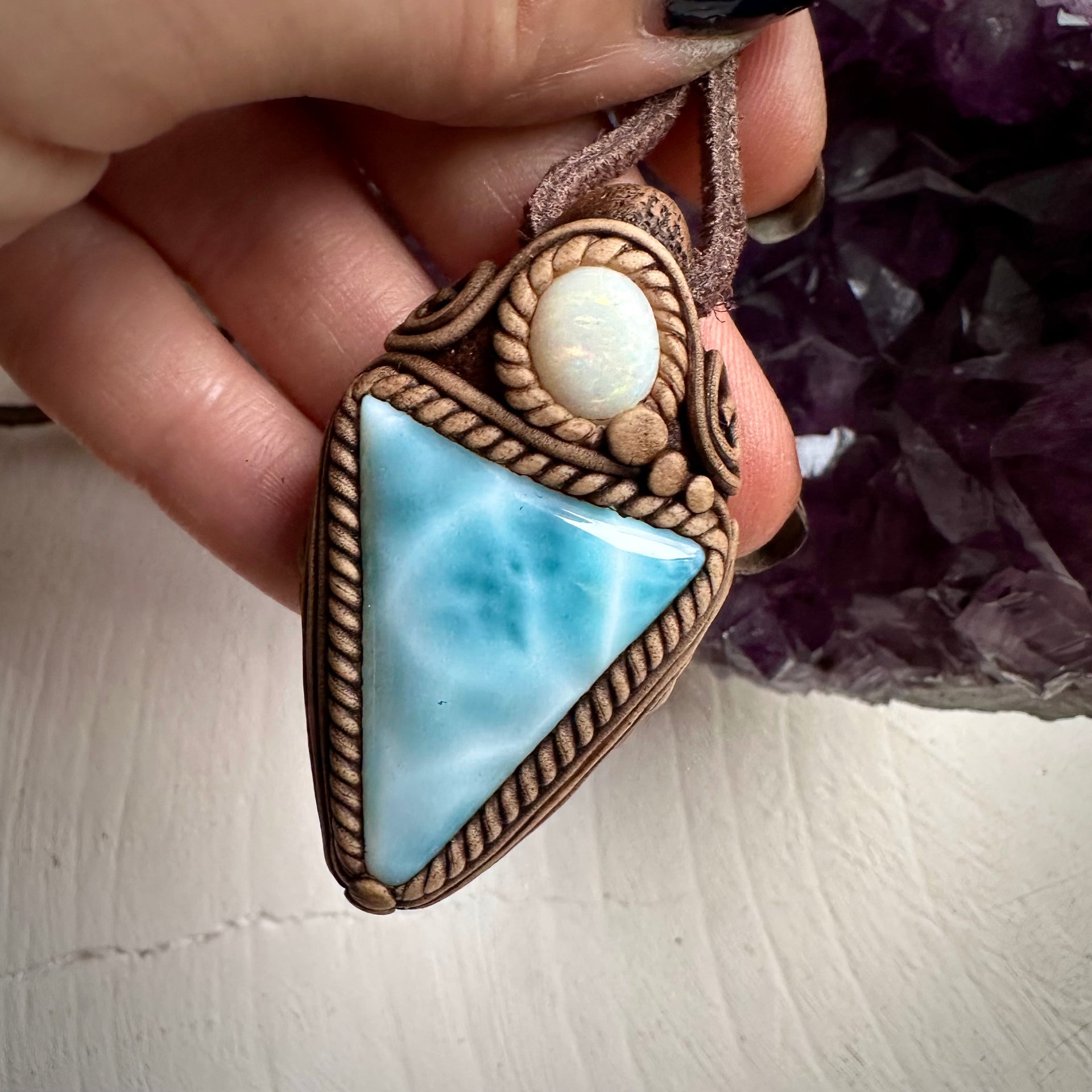 Larimar and Australian Opal Necklace - FairyGardenGlow