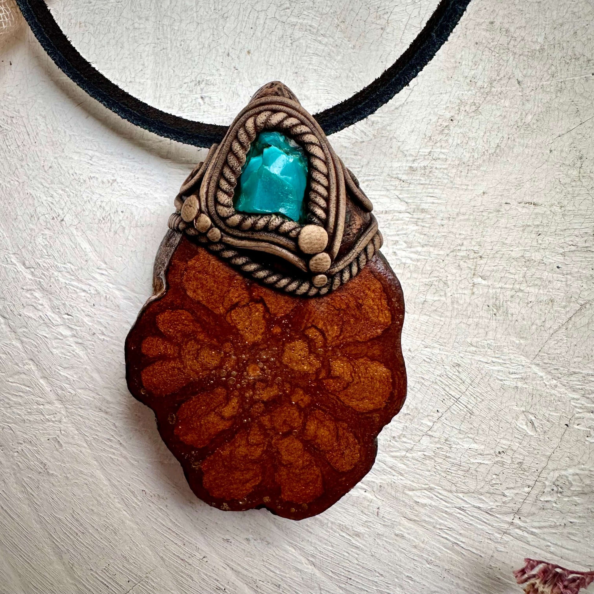 Ayahuasca Vine and Raw Chrysocolla Pendant Necklace