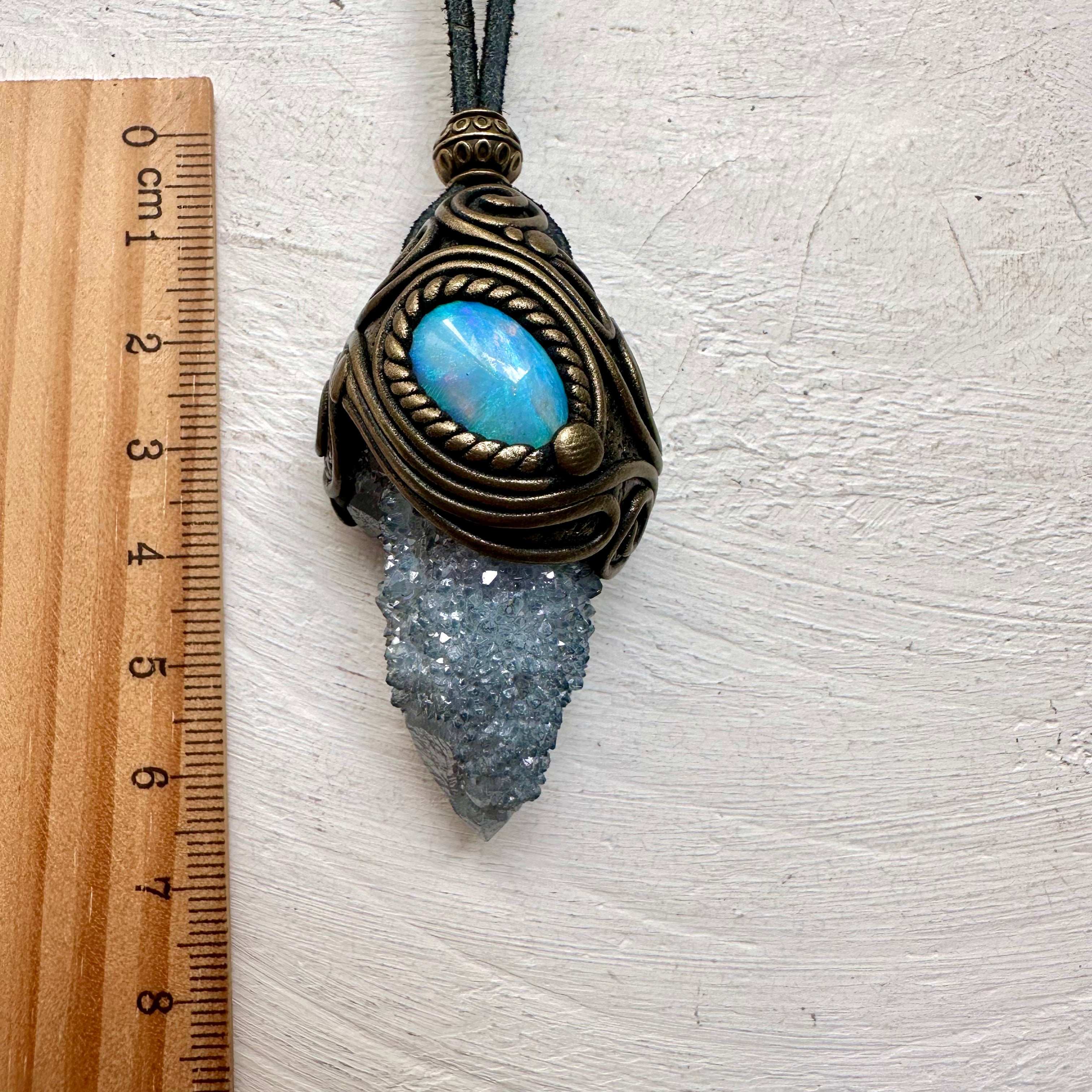 Aqua Aura Spirit Quartz and Australian Opal Necklace - FairyGardenGlow