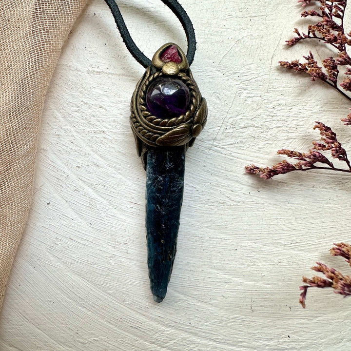 Blue Kyanite Amethyst and Raw Spinel Necklace - FairyGardenGlow