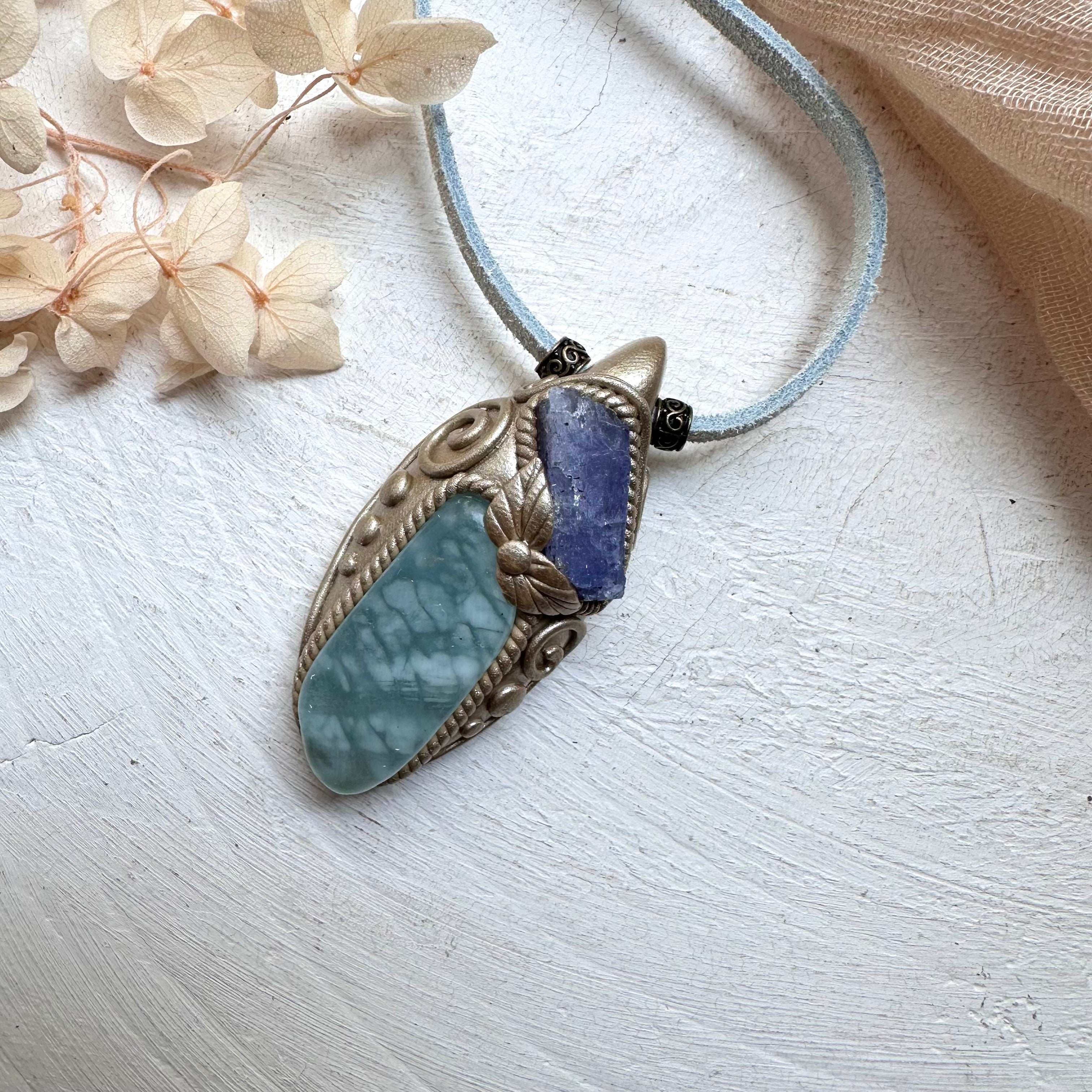 Aquamarine and Tanzanite Necklace - FairyGardenGlow