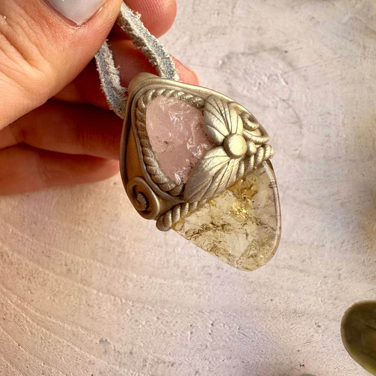 Spiritual gemstone jewelry handcrafted with Citrine and Morganite.