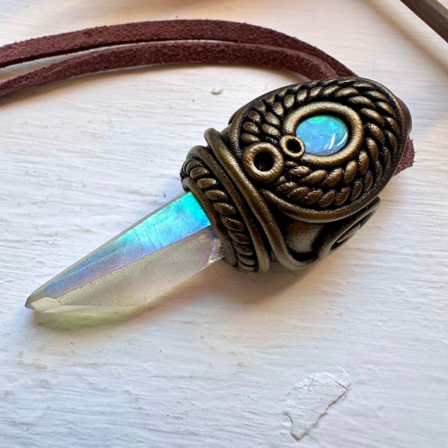 Angel Aura Quartz and Australian Opal Necklace - FairyGardenGlow