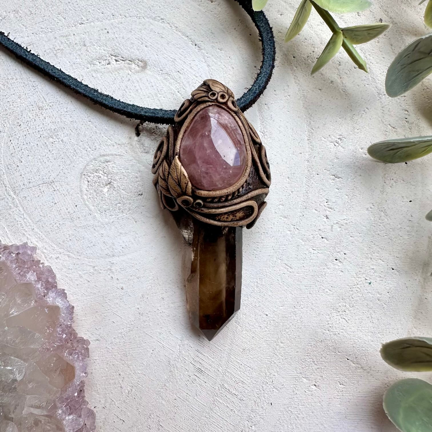 Handmade talisman necklace with smoky quartz