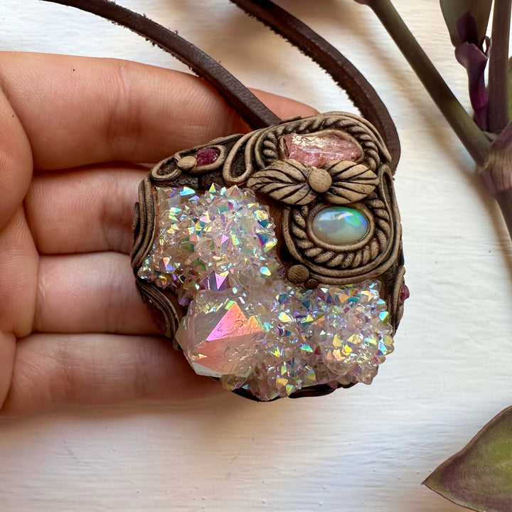 Angel Aura Spirit Quartz Spinel Australian Opal and Ruby Pendant Necklace - FairyGardenGlow
