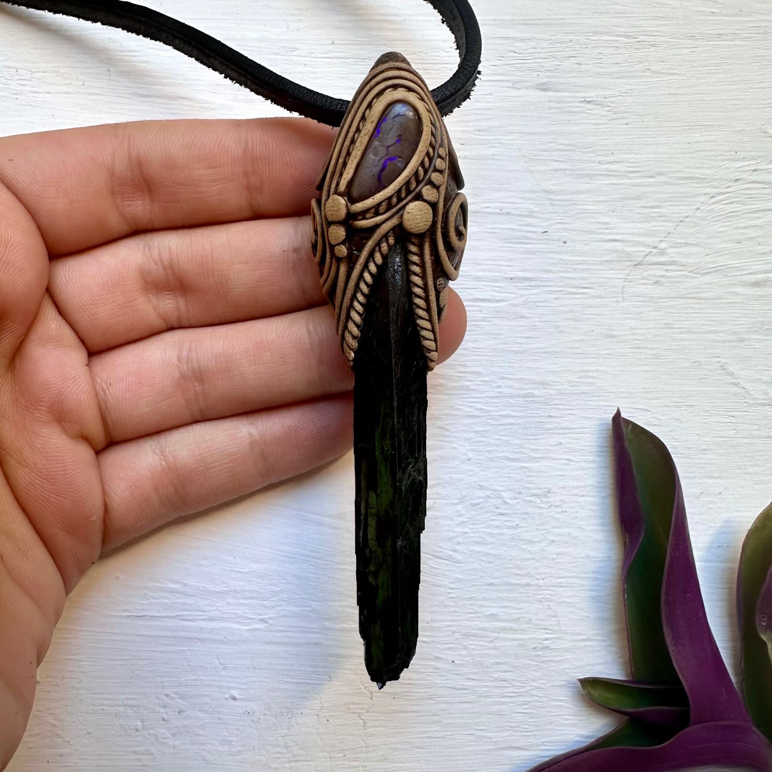 Vivianite and Boulder Opal Necklace - FairyGardenGlow