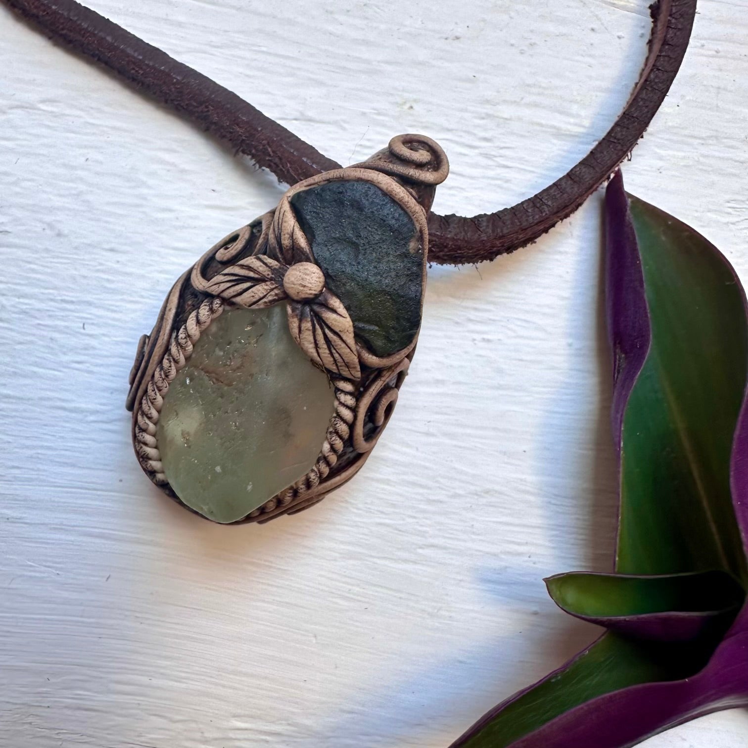 Raw Blue Topaz and Moldavite Necklace - FairyGardenGlow